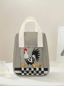 Reusable Chicken Print Women's Handbag, Cosmetic Storage Bag with Compartments, Ideal for School, Work, Travel, Business Trips