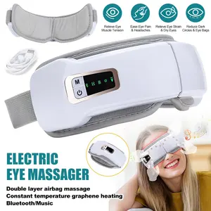 Smart Heated Daily Eye Massager with Vibration, Heating, Airbag Compression, Bluetooth-compatible Music, 5 Massage Modes, Rechargeable, Foldable, Unisex, Relaxing