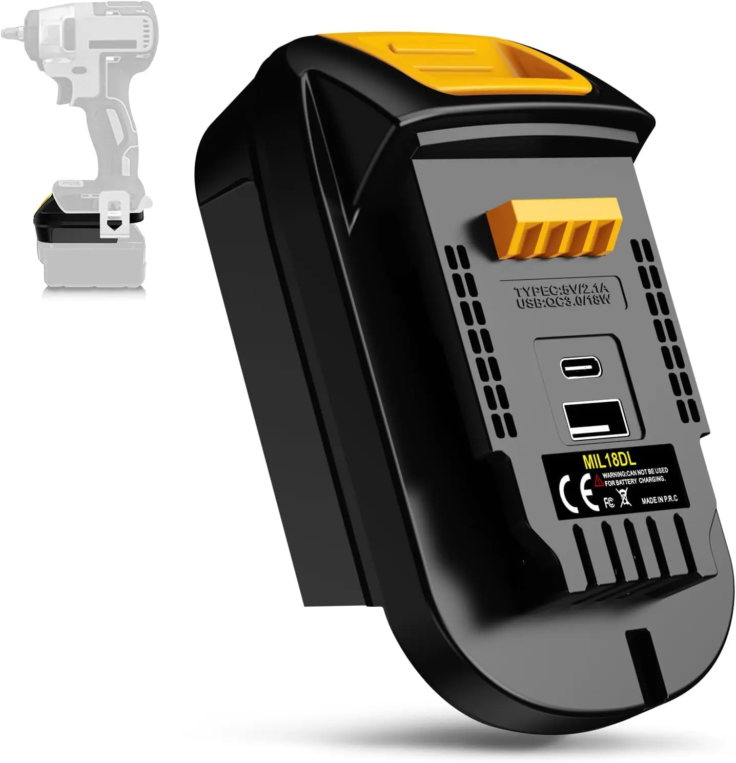 TPDL MIL18DL Battery Adapter - Milwaukee M18 18V to Dewalt 20V MAX Cordless Tools Converter, QC3.0 18W USB-A & 5V/2.1A Type-C Ports, Premium & Durable Material, Easy to Use & Portable, Plug-N-Play, Safe Stable Performance, Compact Lightweight Batteries