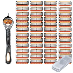 48-Piece Double Edge Safety Razor Blades Set with Free Handle,Ultra Sharp Long-Lasting Stainless Steel Blades for Smooth Shaving of the Face, Head & Body