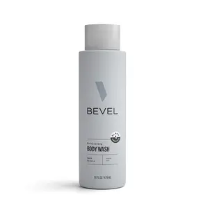 Bevel Exfoliating Body Wash Daily Gentle Dark Cassis & Argan Oil 16 fl oz for Soft Hydrated Skin Cleanser with Charcoal & Jojoba Esters Moisturize Moisturizing