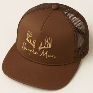 Simple Man Hat for Men, Deer Antler Embroidery Trucker Cap, Country Boy Hunting Mesh Hat, Outdoor Rustic Style Snapback, Forest Green Fashion Cap