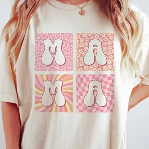 Retro Mom Comfort Colors Shirt, Retro Boho Mama T-Shirt, Checkered Mama Tee, Boho Floral Mama Shirt, Groovy Flower Mom Shirt, Mothers Day Gift For Mom, New Mom Gift, Mom Life Tee, Mom Women Top Womenswear Breathable Comfortable Casual Love Lady