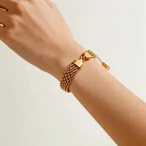 Women’s Fashionable Woven Gold Watch Strap Bracelet – Versatile Retro Light Luxury High-End Accessory