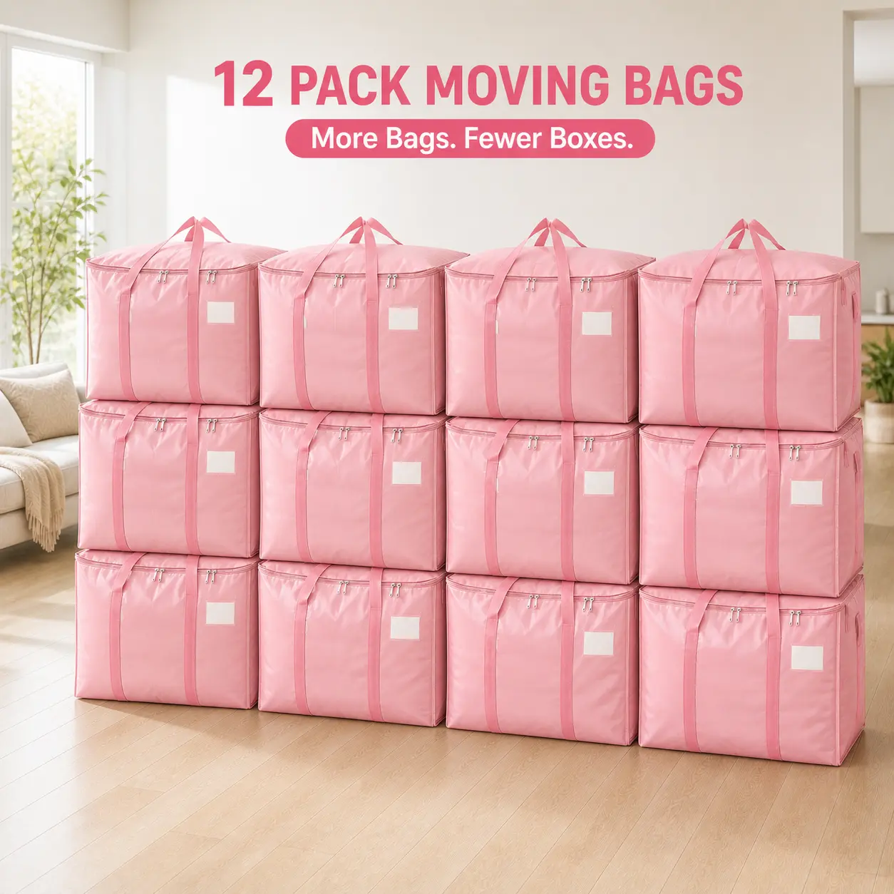 Heavy Duty Storage Bags with Zippered Top, Reinforced Carry Handles and Label Pocket, Extra Large Foldable Organizers for Clothes, Blankets, Comforters, Closet Storage and Apartment Moving