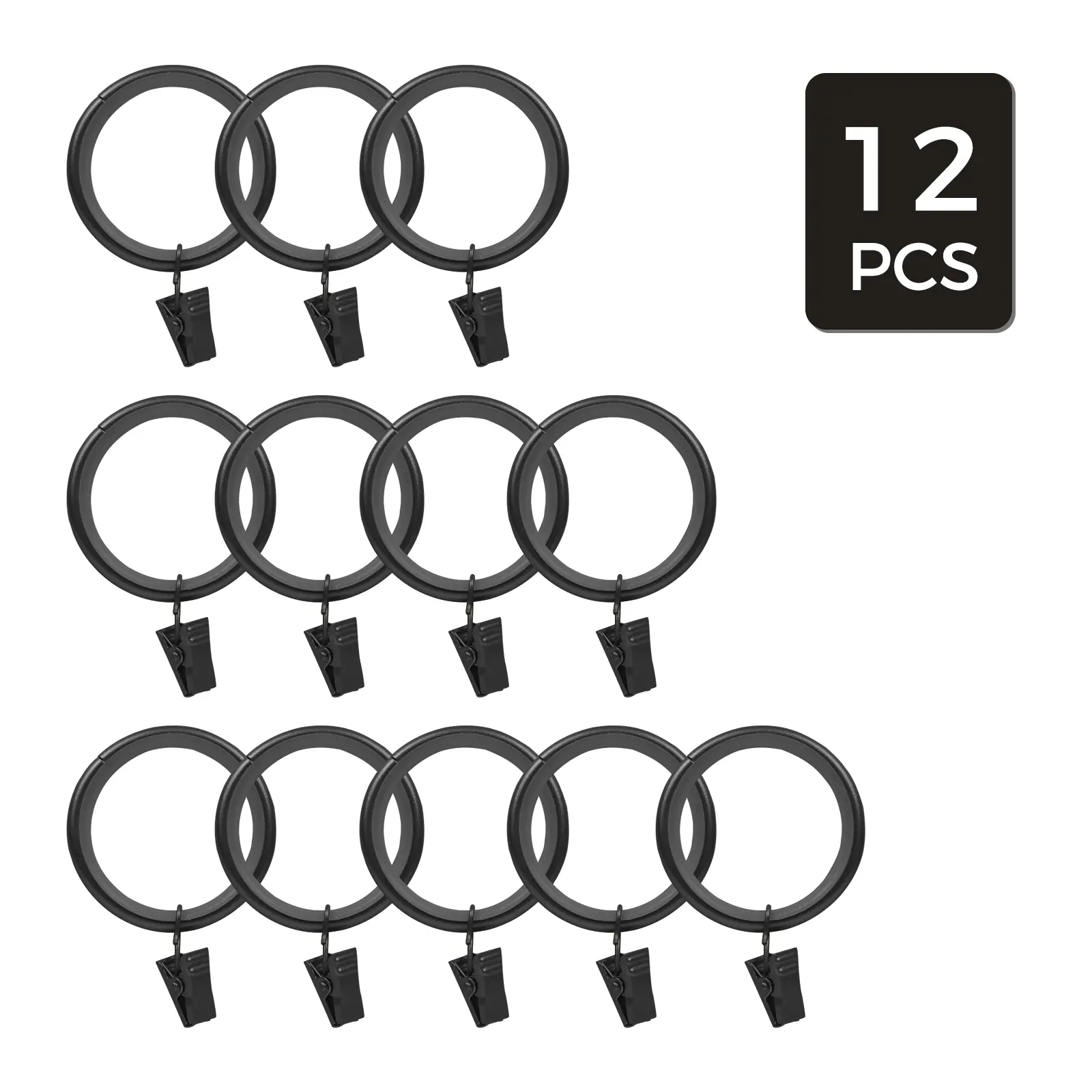 TWOPAGES Jaylon Quiet-Glide Premium Metal Decorative Clip Rings, 12Pcs Gold & Black Lightweight Classic Curtain Rings, Easy to Install, Versatile Style for Drapes, Soft Top Curtains, Blackout Styles