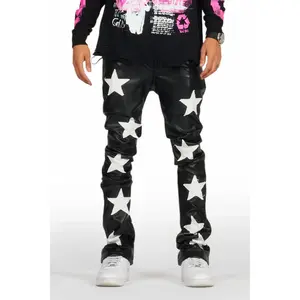 Steen Black PU Stacked Flare Jean