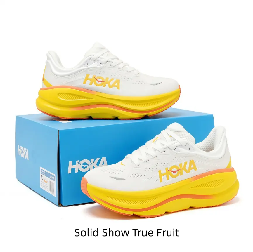 Vibrant two-tone running shoes with thick shock-absorbing sole, breathable mesh, ideal for trail jogging and outdoor daily activities