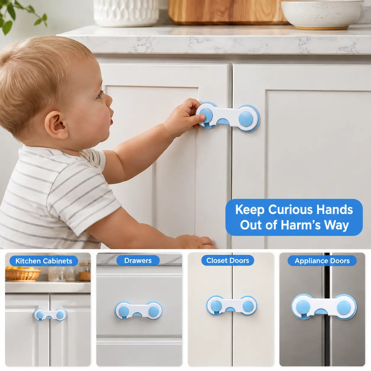 1-Count Child Safety Cabinet Lock with 180-Degree Rotation Design - No Furniture Damage, Drawer Locks for Home Safety Protection (Suitable for Drawers, Wardrobes)