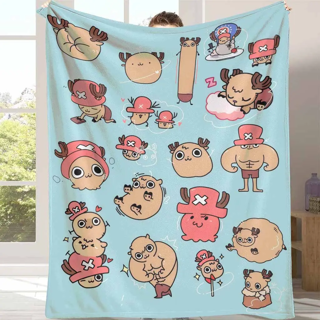 Cartoon Tony Tony Chopper Flannel Blanket Anime Reindeer Character Print Warm Cozy Soft Fuzzy Lightweight for Sofa Bed Travel Picnic Outdoors Birthday Gifts Holiday Decor, Breathable Lightweight Blanket, Warm Nap Blanket