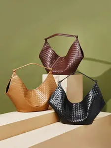 Women's Fashionable Textured Woven Shoulder Bag, Stylish Single-Shoulder Handbag, Perfect for Casual & Everyday Use, Hobo Shoulder Bag, Shoulder Bag Purse, Fashionable Bags