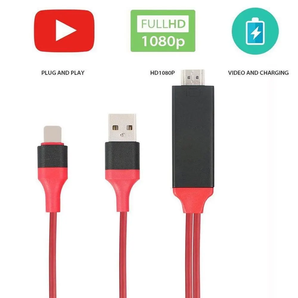 HDMI Mirroring AV Cable Phone & iPad Accessory - 1080P HDTV Adapter with HDMI TV Output, Plastic & Metal Construction, Screen Mirroring Plug, Compatible with iPhone 13/12/11/XR/8, Requires 5V 1A+ Device Power Supply