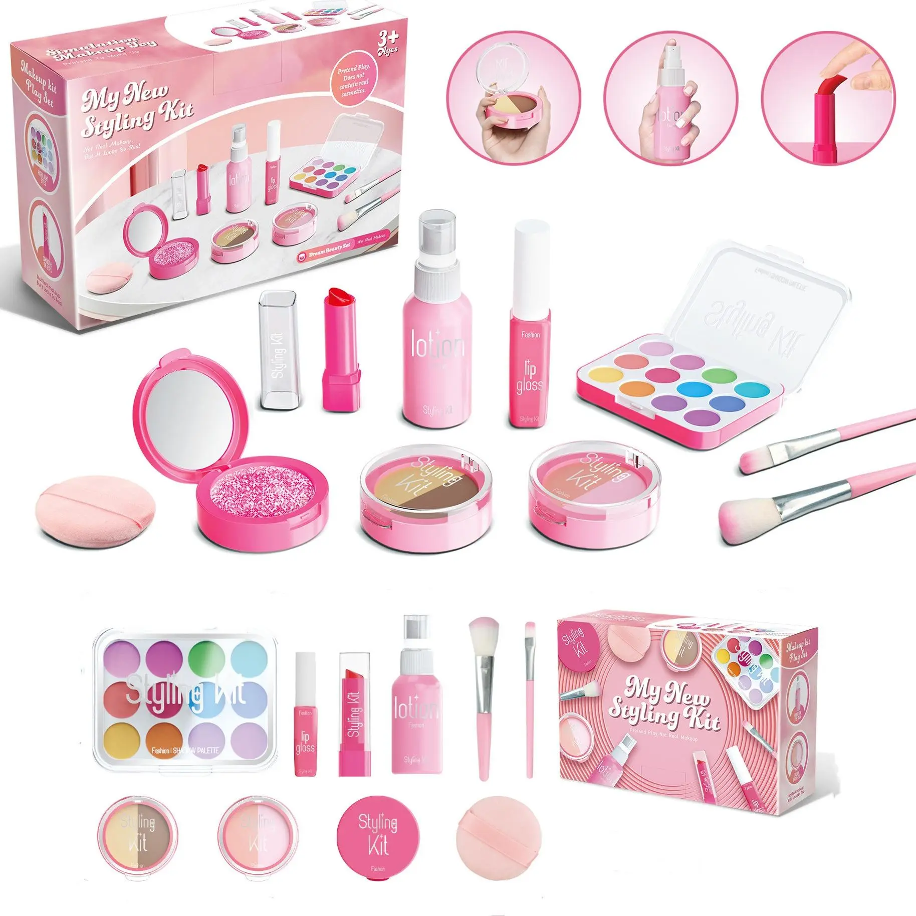 Makeup Kit for Girls, 1 Set Pretend Makeup Toys, Play Cosmetic Set with Lipstick, Eyeshadow, DIY Accessories, Vanity Toys, Kids Vanity, Kid Playset, Daughter