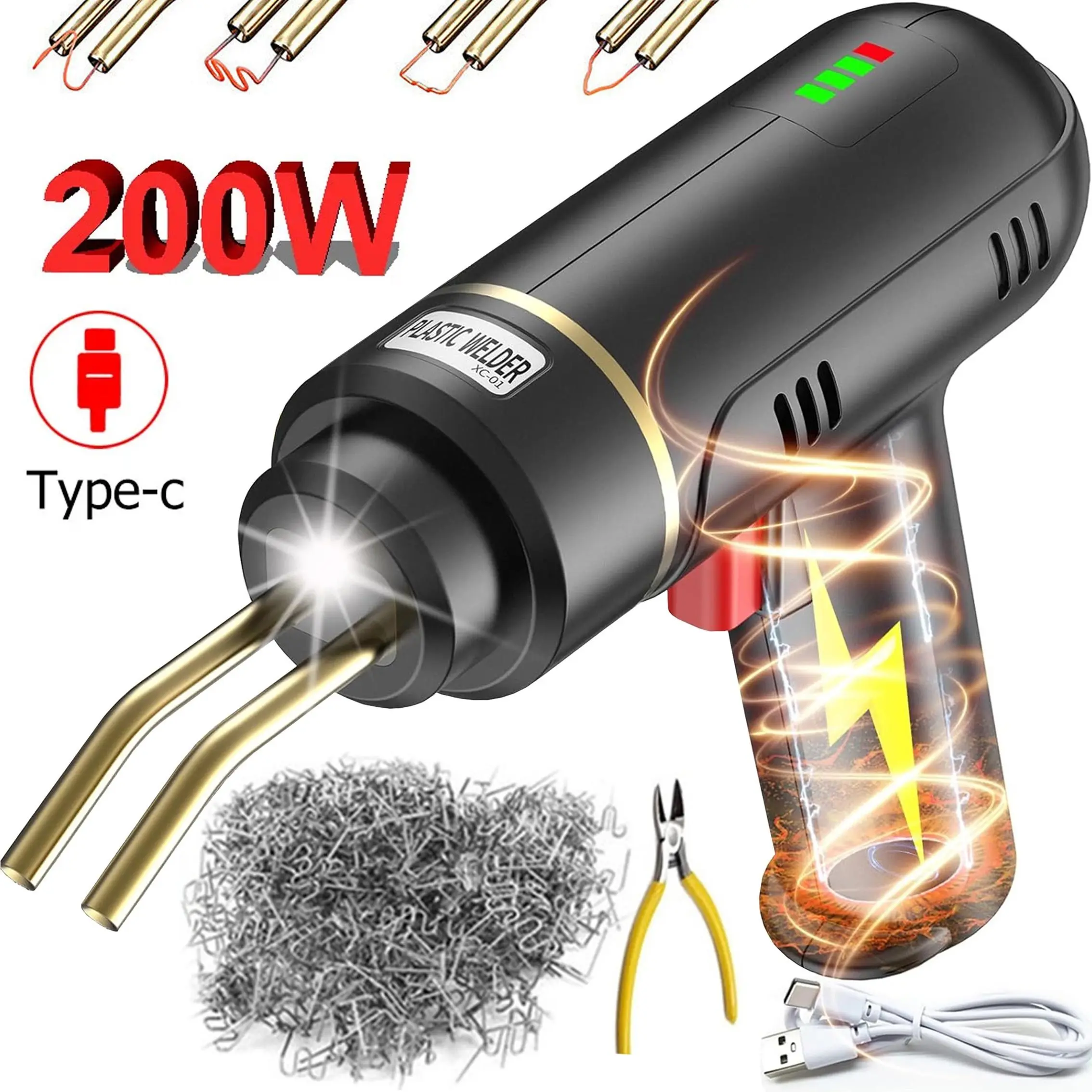 Cordless Plastic Welder, Portable Handheld Welder, Plastic Welding Tool, Rechargeable 200W Plastic Weld Kit with 5000mAh Battery, Hot Stapler Plastic Repair Kit for Car Bumper Repair