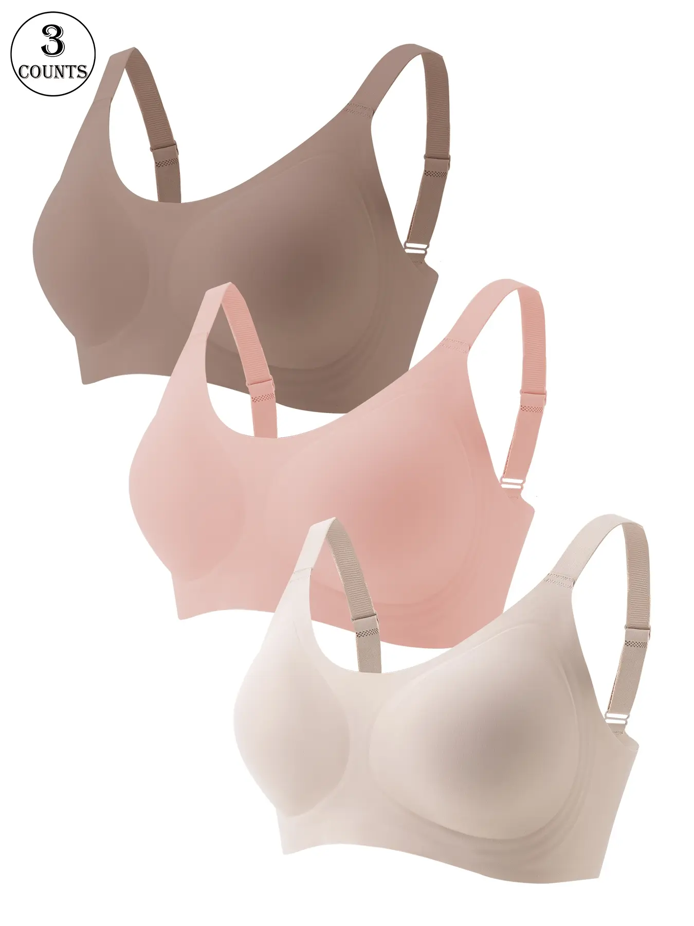 3 piece set women's sexy high-quality seamless bras with underwire and padding, breathable, comfortable, skin-friendly, non-removable cups, everyday casual lingerie, elegant and graceful, supportive and push-up style, solid color seamless jelly bras