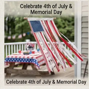 Boho Americana Flag Banner - USA Patriotic Decoration, Outdoor Party Decoration for 4th of July, Memorial Day & 250th Anniversary | Rustic Burlap Tassel Garland for Festive Celebrations