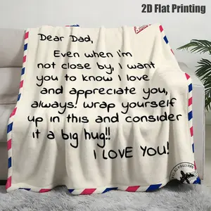 1pc Handwritten Dear Dad Throw Blanket Suitable for Sofa Snuggling, Bed Warmth - Cozy Flannel Bedspread with Airmail Letter, - Gift for Fathers Day, for Dads, Family, or, Hand Wash, 2D Flat-280GSM