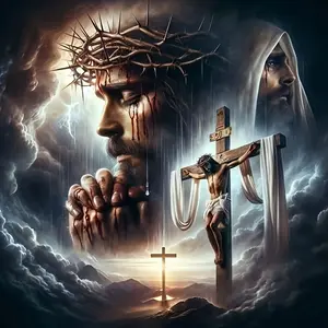 Praying Handmade DIY Diamond Painting Kit, Cross Stitch Kit, Cross of Jesus, Home Wall Decoration Gift Kit, Diamond Crystal Rhinestone Embroidery Picture Art Painting by Number Kit, Handicraft