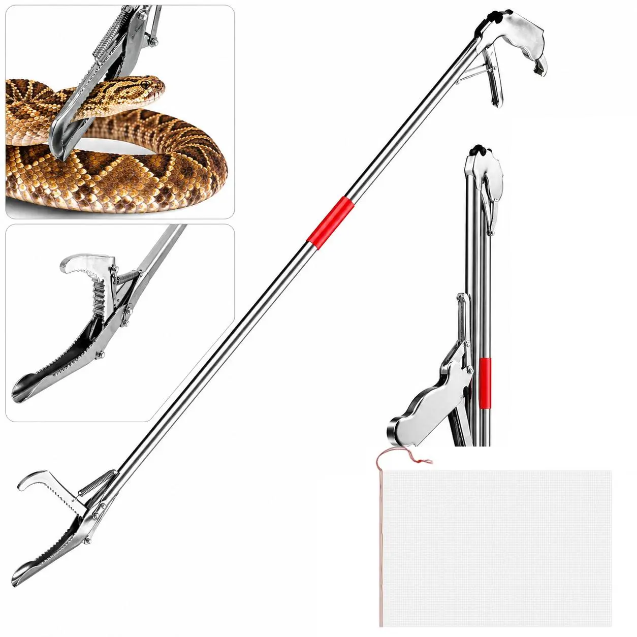 Stainless Steel Snake Tongs Set - 2-Piece Foldable Grabber Pole with Storage Bag, Portable, Durable Metal Multifunctional Garden Tool for Snake Safety, Garden Maintenance