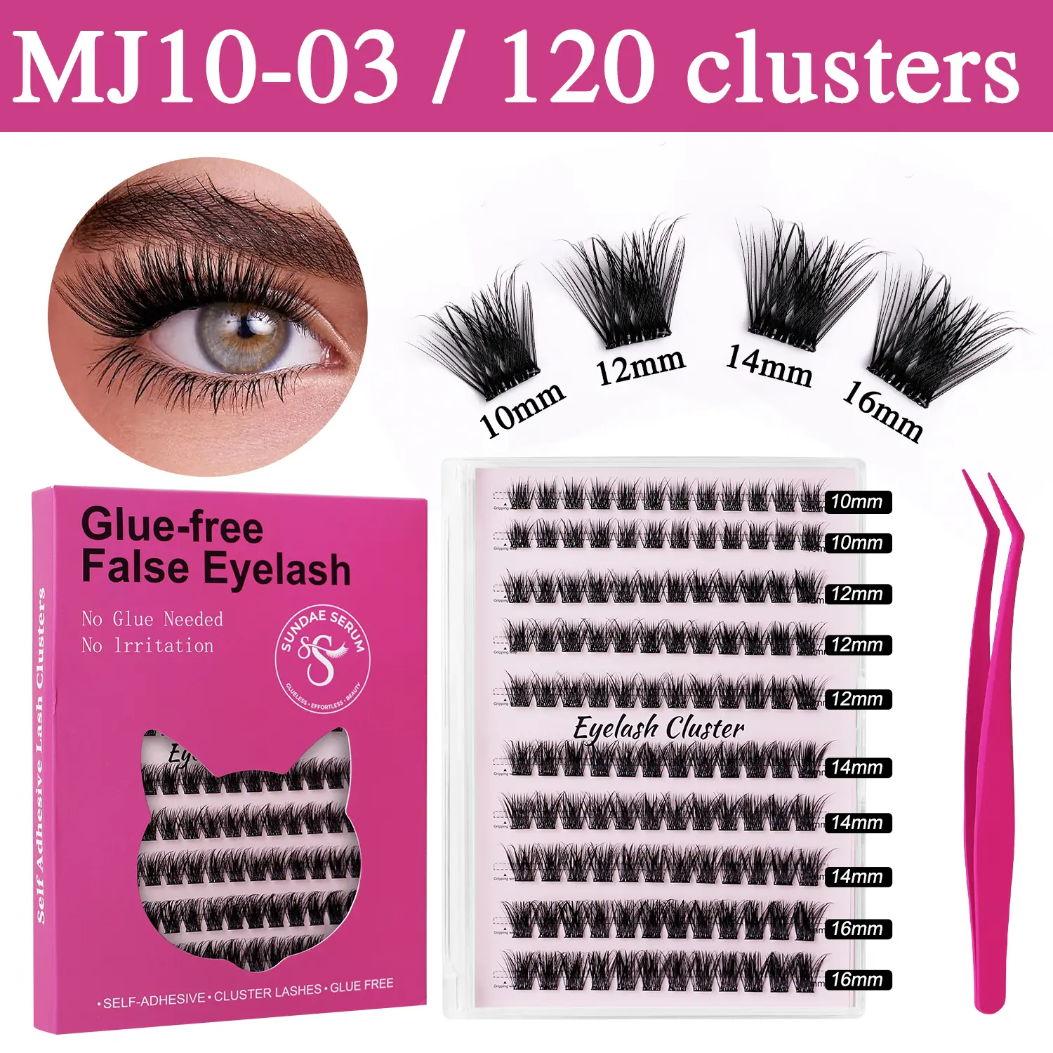 100/120Pcs Pre-Bonded Lash Clusters Kit, Press-On Wispy DIY Eyelash Extensions (10-16mm, C Curl) - Nature-Inspired At-Home Cosmetic Makeup (Adhesive-Free Attachment False Eyelashes & Adhesives)