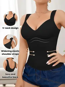 Women's Seamless Body Shaper Top, Waist Cinching Abdomen Slimming Shirt with Molded Cups, Simple Vest for Outer Wear