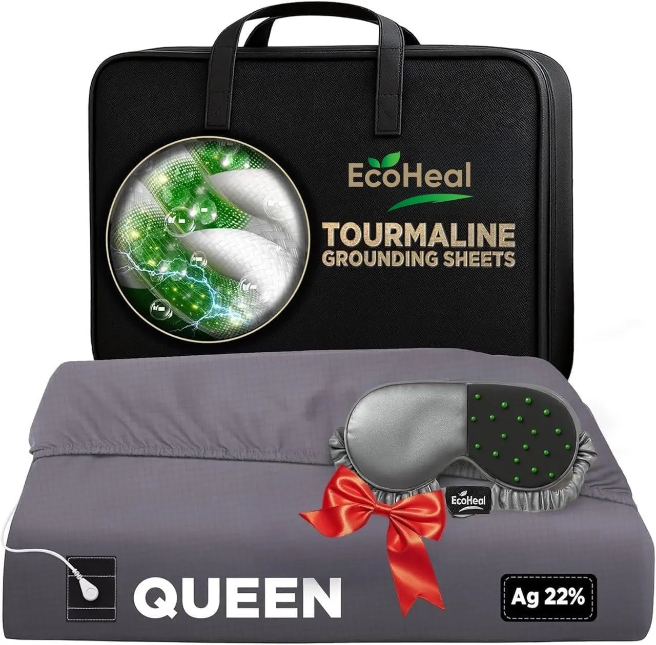 Luxury Tourmaline Grounding Fitted Sheet - 20% Silver Fiber, 76% Tourmaline Cotton, 4 %Silk,Lab Verified, Conductive Earth Sheet for Better Sleep, Breathable, King, Queen, California King