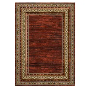 【Christmas Gift】10 x 13 ft Polyester Red Rectangular Hallway Entryway Bathroom Kitchen Geometric Bordered Print Machine Washable Runner Rug