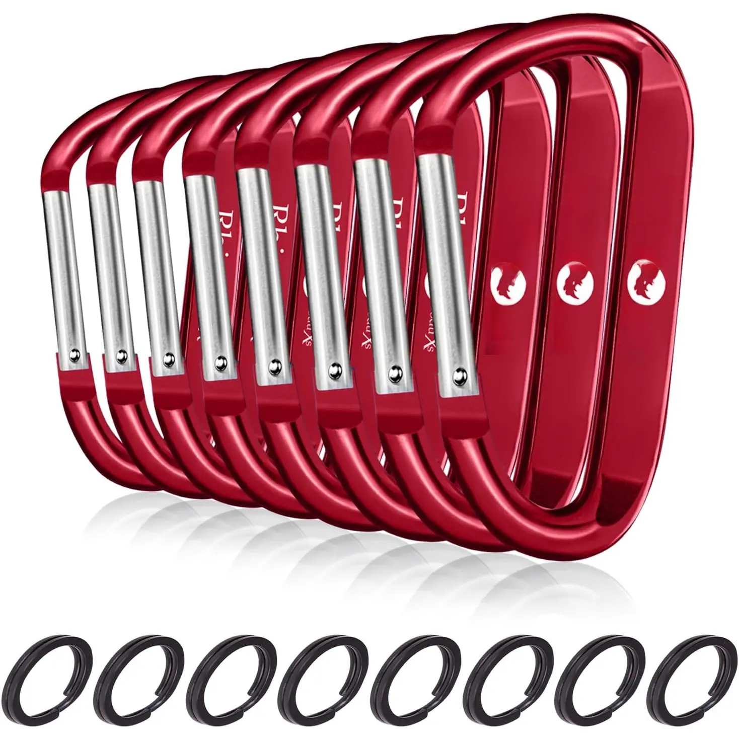 8-Pack Palm-Sized Lightweight D-Ring Snap Carabiner Clips with Keyrings, Unisex Hands-Free Outdoor Gadgets for Adults - Vibrant Hardware Hooks for Camping, Keychains, Water Bottles