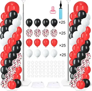 Balloon Column Stand Kit with 100 Balloons Balloon Stand with Bases for Blue Gold Balloon Arch Column for Birthday Wedding Anniversary Graduation (Black Red)