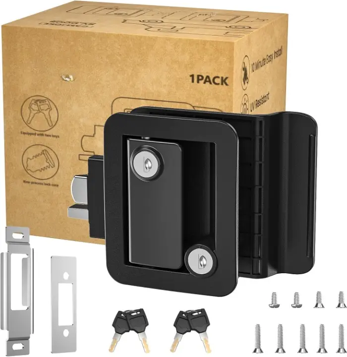 RV Door Lock Replacement Kit with Paddle Deadbolt, 4 Keys, 1.25"-1.5" Door Thickness, 3.75" Tall x 2.75" Wide Corrosion-Resistant Camper Entry Latch, Easy Installation, IP66 Waterproof for Travel Trailers, Cargo Carriers