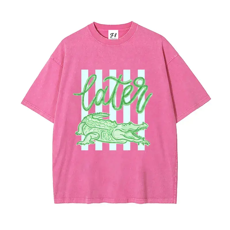 See You Later Alligator Vintage Acid Wash Tee | Funny Crocodile Graphic Shirt,Retro "Later" Alligator Meme Tee | Funny Animal Oversized Top