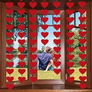 6 PCS Red Hearts Felt Garland - NO DIY - Valentines Red Heart Hanging String Garland - Valentines Decor - Valentine Decorations - Valentines Wedding Anniversary Birthday Party Supplies