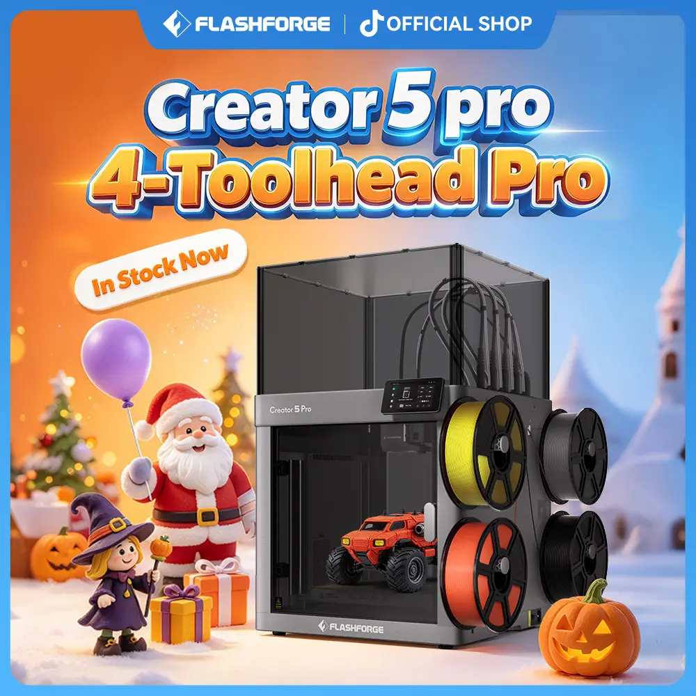 In Stock Now – FLASHFORGE Creator 5 Pro 4-Toolhead 3D Printer, Ships Today No Pre-Order Wait, Industrial Multi-Color, 65°C Heated Chamber, CoreXY 600mm/s,techvibes