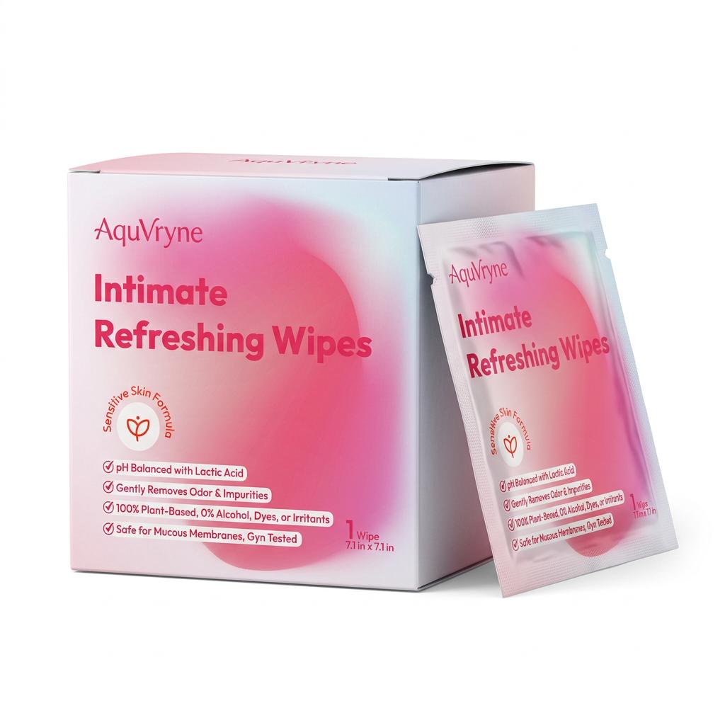 AquVryne pH-Balanced Feminine Wipes, Fragrance-Free& Paraben-Free, Flushable, Portable Travel Size for Period,Post-Gym & Daily Freshness