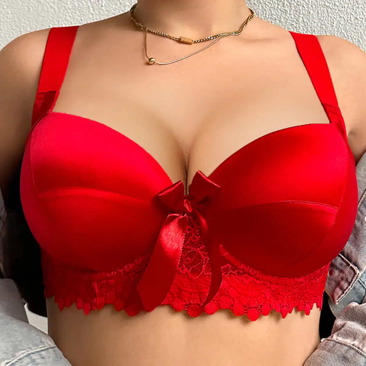 MImilemon Plus Size Valentine's Day Sexy Push-Up Bow Lace fantasy Bra Bow tie Valentine's Day perfect valentine gift Womenswear