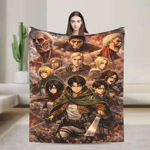 Attack on Titan Eren Anime Classic Cotton Flannel Blanket - Wrinkle Resistant, Breathable, Durable Throw Blanket for Bed, Sofa, Home Gift