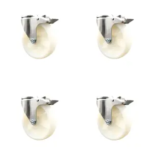 Service Caster SCC-SS316BHTTL20S514-NYS-4 Nylon Swivel Bolt Hole Caster with 5 in. White Caster Wheels - 316 Stainless Steel Casters - Set of 4