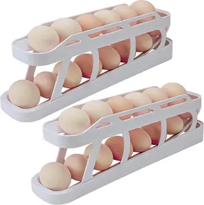 [ GET IT NOW ] Egg Dispenser Auto Rolling Egg Tray Storage and Organizer, White 2PCS Kitchen Sturdy Utensils Reusable