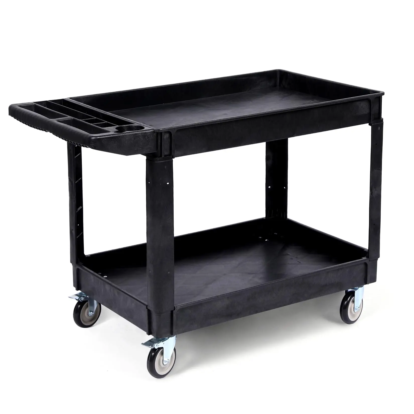 GARVEE Heavy-Duty Plastic 2-Shelf Rolling Utility Cart, 550LBS Capacity, Smooth 360° Swivel Wheels, Large Shelves, Storage Handle, Easy Installation, Household Organiser for Warehouse/Garage