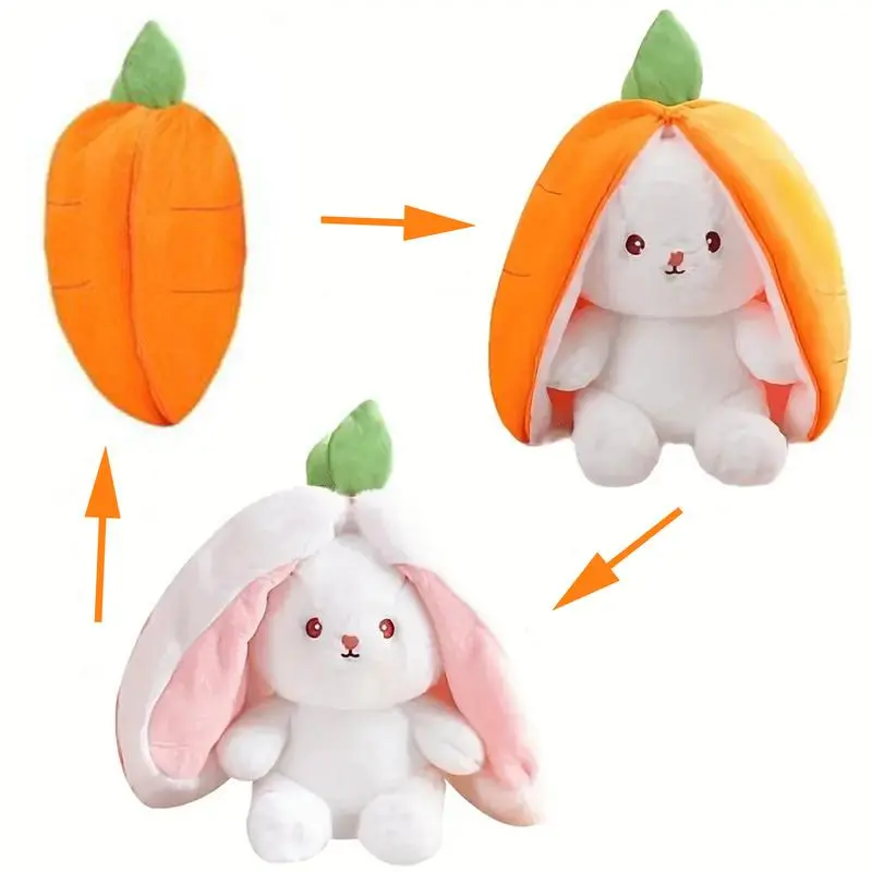 Reversible Carrot Bunny Plush Toy - 2-in-1 Flip Stuffed Animal, Soft Squishy Rabbit Pillow for Kids & Adults, Easter Gift