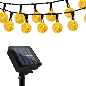 Warm white solar crystal ball light string: available in two specifications: 12 meters with 100 lights and 5 meters with 20 lights, supporting 8 lighting modes. It is not only a solar garden light, but also suitable for backyard, balcony party decoration,