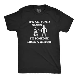 Mens Its All Fun and Games Til Someone Loses A Wiener T Shirt Funny Cookout Campfire Hot Dog Joke Tee for Guys Mens Funny T Shirts Cool Vintage Fashion T-Shirt Gift Classic Menswear Sarcastic Apparel for Men Black -