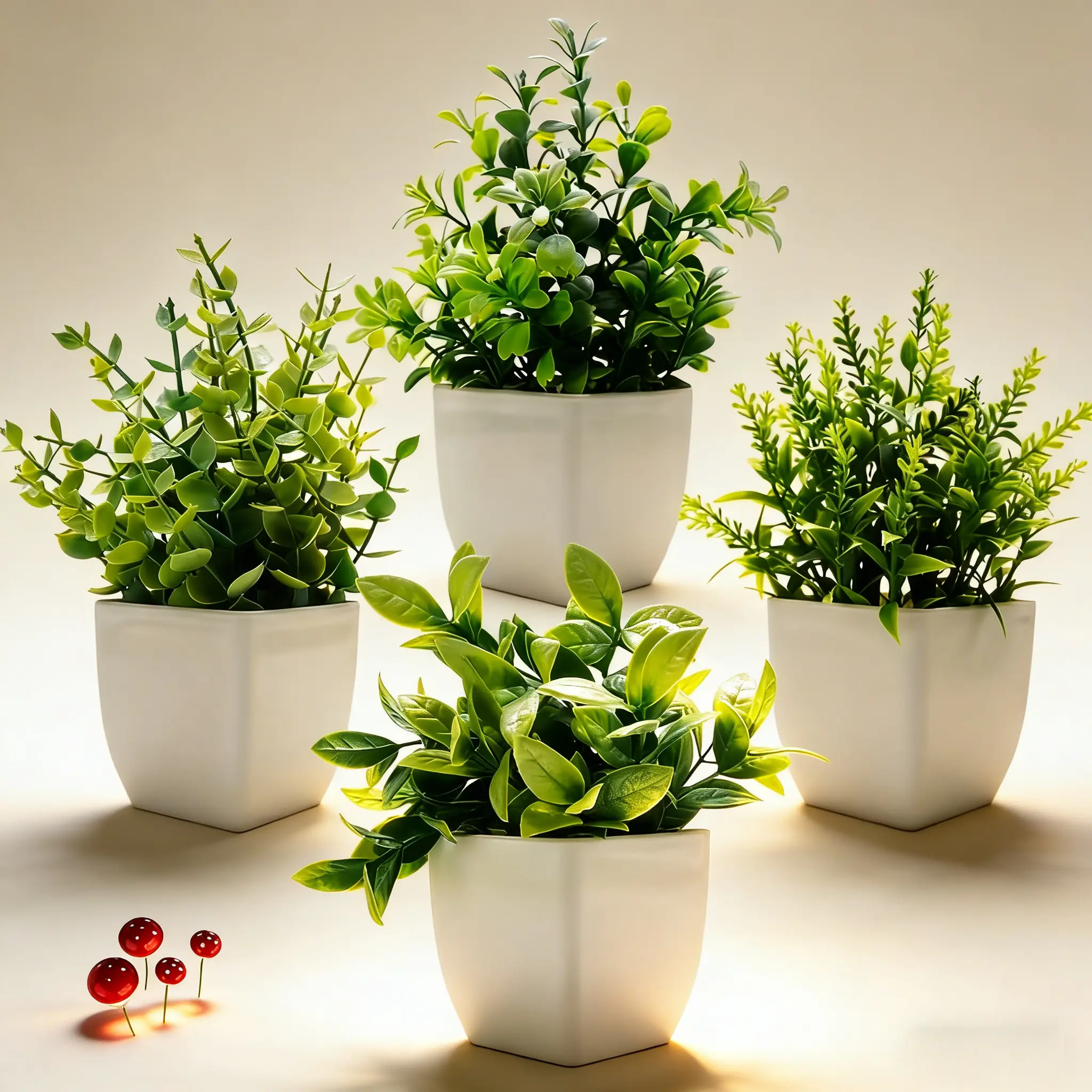 4-Pack Realistic Fake Eucalyptus Bush Plants - Waterproof Silk Mini Potted Ornaments with Photorealism & Natural Look, Aesthetic Home Decor for Indoor/Outdoor Holiday Accents, Realistic Fake Plant
