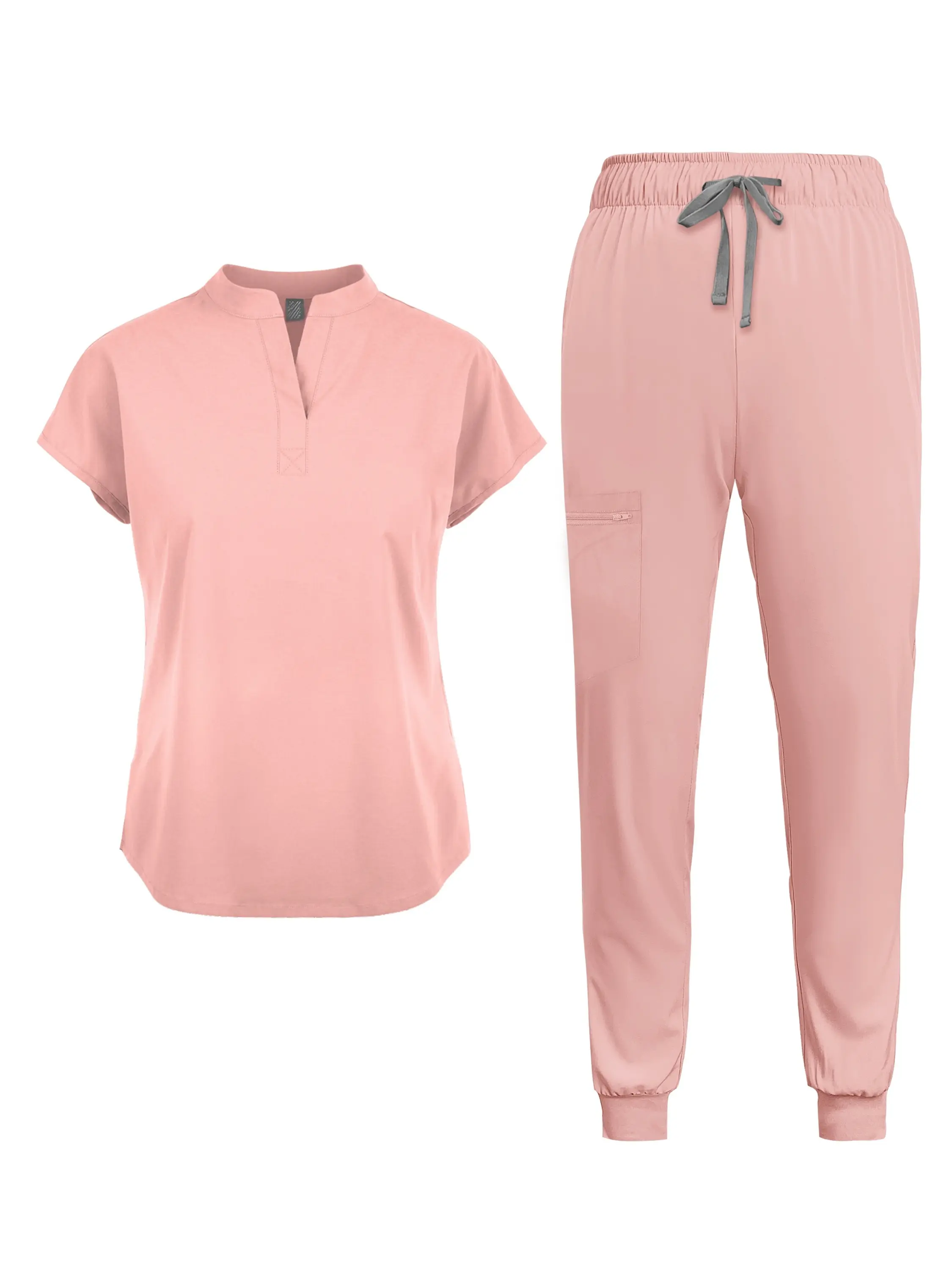 Women's Casual Solid Color 2-Piece Scrub Set - Short Sleeve Mandarin Collar Tunic, Pockets, Regular Length Pants, All-Season Comfort - Women's Clothes, Workwear, Uniforms for Dental Professionals, Scrubs Sets For Women