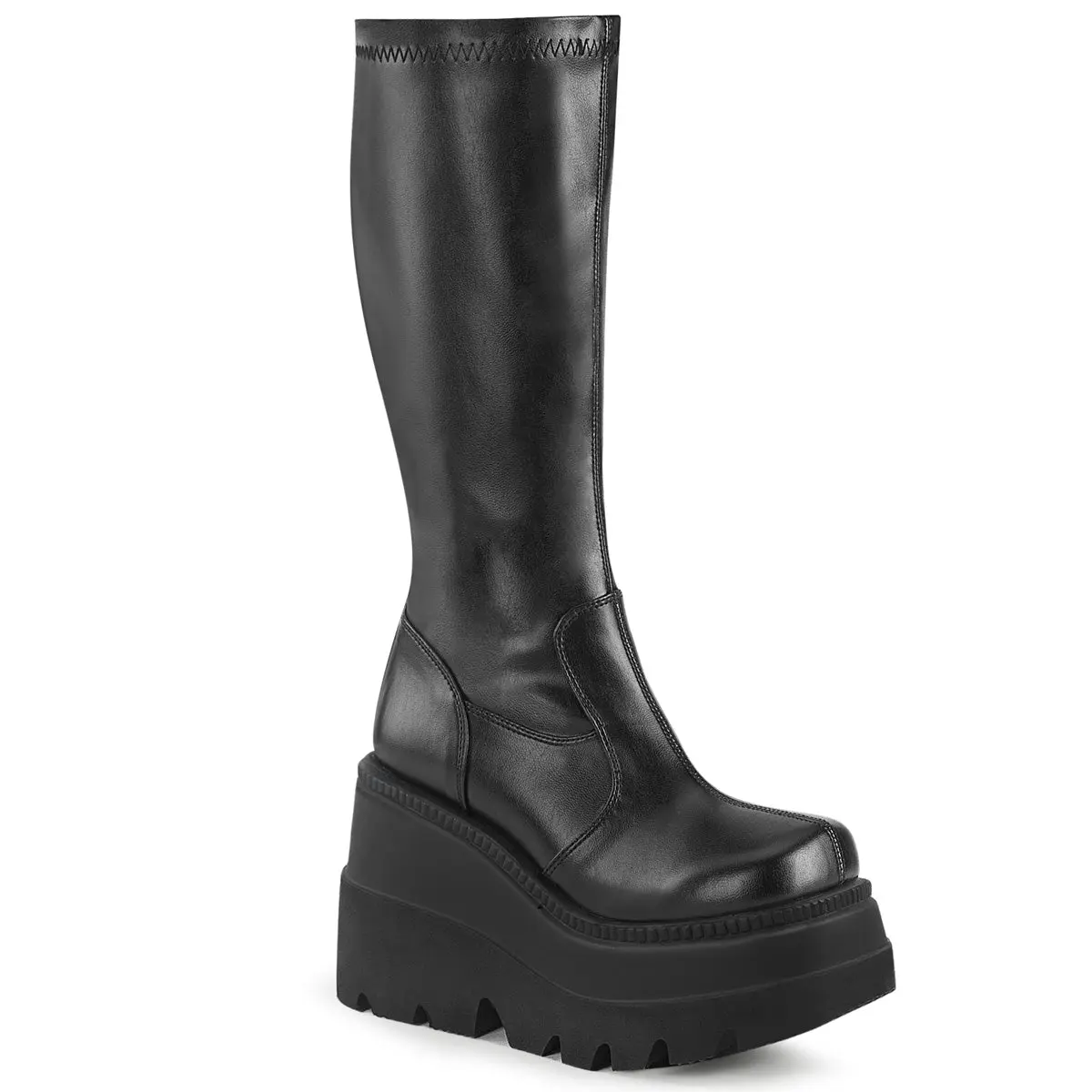Demonia Shaker-65 Black Str Vegan Leather Ankle Boots