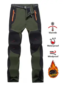 Men's Thick Warm Fleece Hiking Pants Winter Waterproof Windproof Outdoor Soft Shell Rain Trousers Trekking Camping Ski Pants Sports Pants