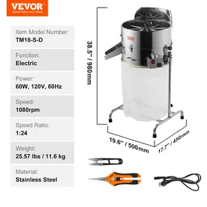 VEVOR Electric Bud Trimmer, 18'' Electric Leaf Trimmer Machine with 60W Adjustable Speed, Tillable Trimmer with Stainless-Steel Blades, Bud Leaf Trimmer Mesh Bag Hand Pruner Included for Leaves, Bud