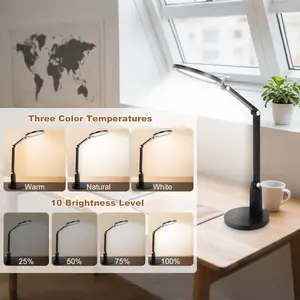 LED Desk Lamp With Adjustable Arm,Touch Control Dimming,10 Brightness Levels,Suitable For Home Office,Nail Lighting,Bedroomreading,Study And Work(black) Modern Design,Multifunctional Rgb Multicolored Light,15W