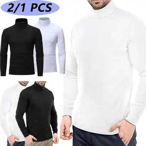 1-2 Pack Menswear Turtleneck T-Shirt Long Sleeve Pullover Lightweight Breathable Base Layer  Casual Street Wear Compression Comfortable Stretchy Underwear Tops Soft Basic Garment Streetwear Fabric Elastic Thermal Tshirt