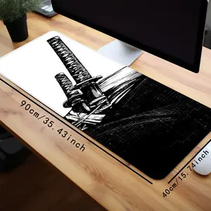 Samurai Sword Mouse Pad Japanese Katana Desk Mat Extended XL MousePads Office Desk Accessories- Multicolor Non-Slip Stitched Edge Computer Mat For Desk 35.4x15.7 Inches Rubber Base Keyboard Pad